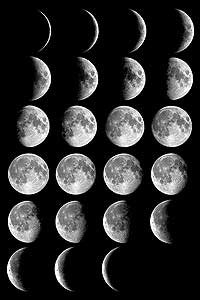 The moon
passes through a cycle of illumination, known as a lunation, in 29.5 days.