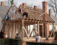 Framing the roof of the Tin Shop early in 2013