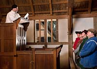 Jamestown-Yorktown Foundation interpreters in the church at Jamestown